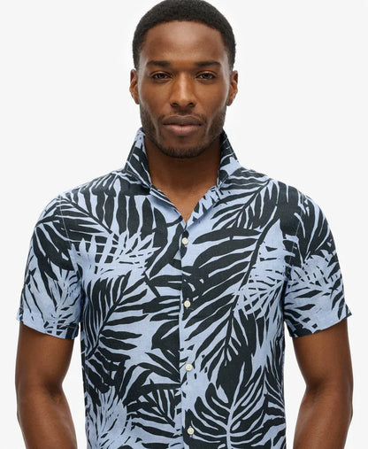 Open Collar Printed Linen Shirt