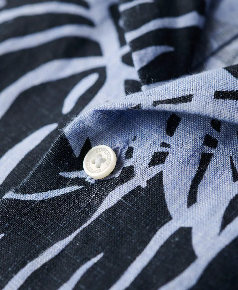 Open Collar Printed Linen Shirt