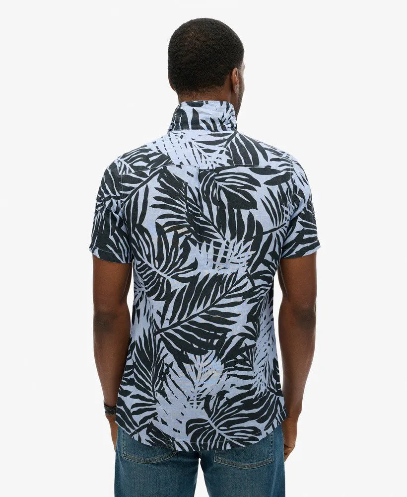 Open Collar Printed Linen Shirt