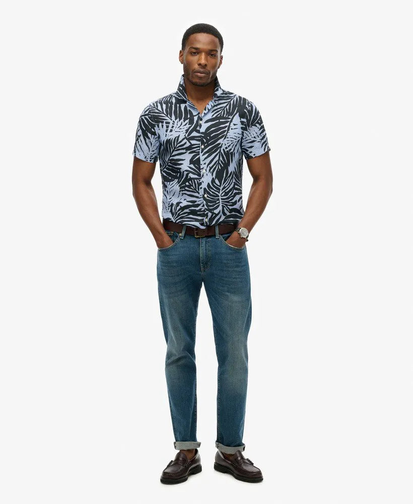 Open Collar Printed Linen Shirt