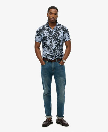Open Collar Printed Linen Shirt