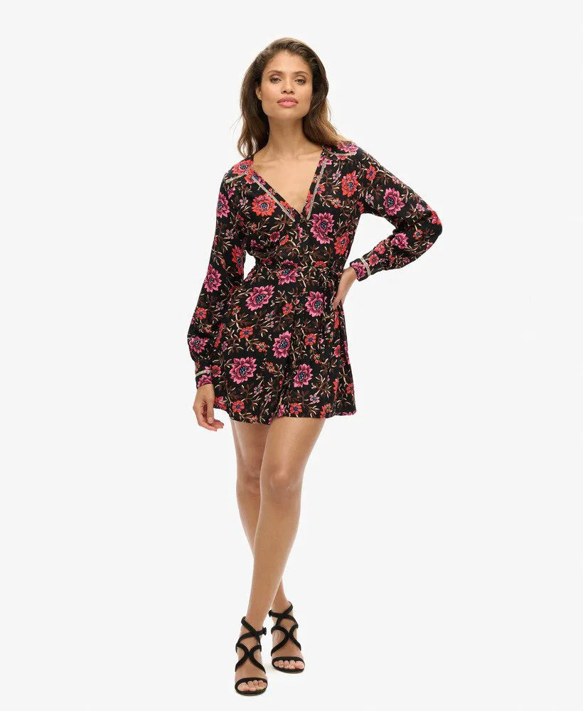 Printed V-Neck Mini Tea Dress