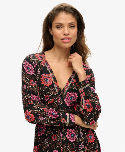 Printed V-Neck Mini Tea Dress