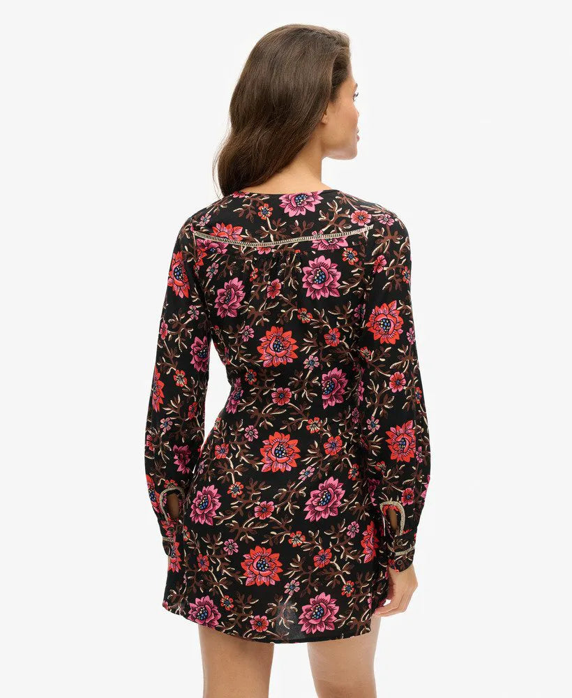 Printed V-Neck Mini Tea Dress