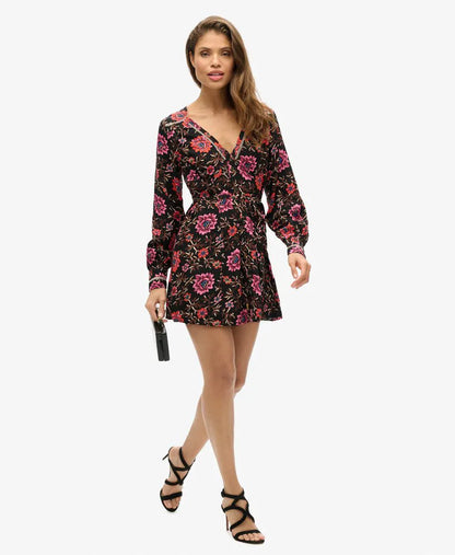 Printed V-Neck Mini Tea Dress