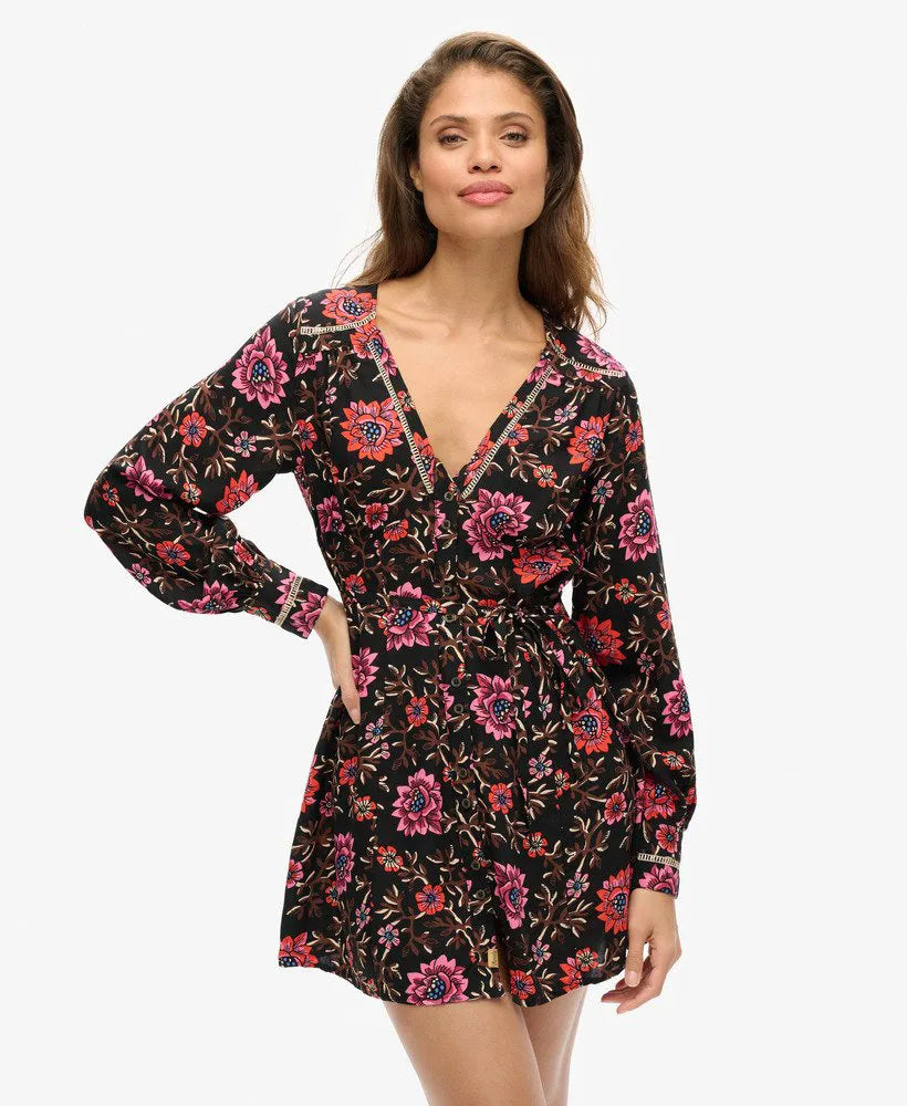 Printed V-Neck Mini Tea Dress