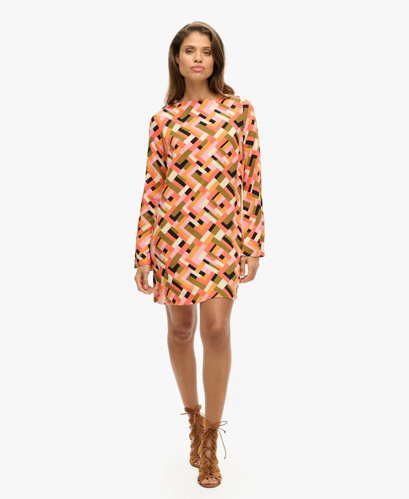 Printed Open Back Mini Dress