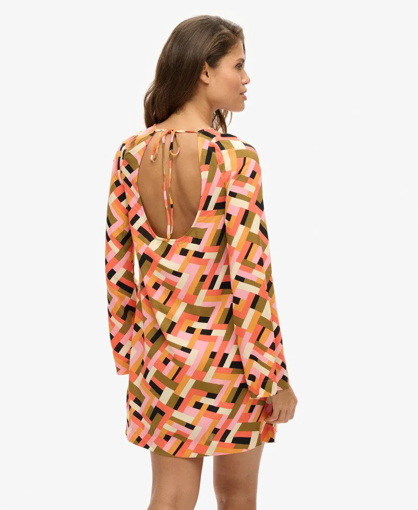 Printed Open Back Mini Dress
