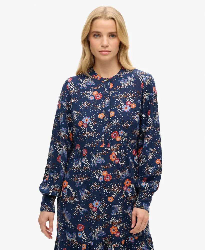 Long Sleeve Tiered Midi Dress