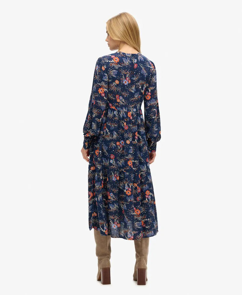 Long Sleeve Tiered Midi Dress