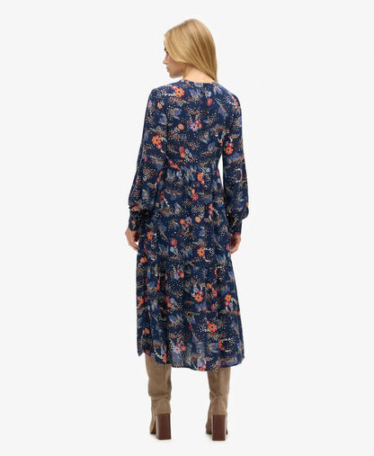Long Sleeve Tiered Midi Dress