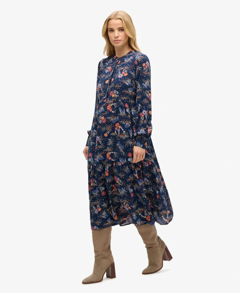 Long Sleeve Tiered Midi Dress