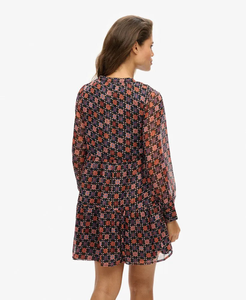 Long Sleeve Tiered Mini Dress