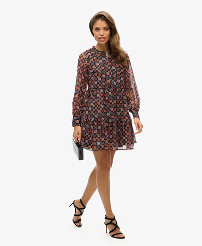Long Sleeve Tiered Mini Dress