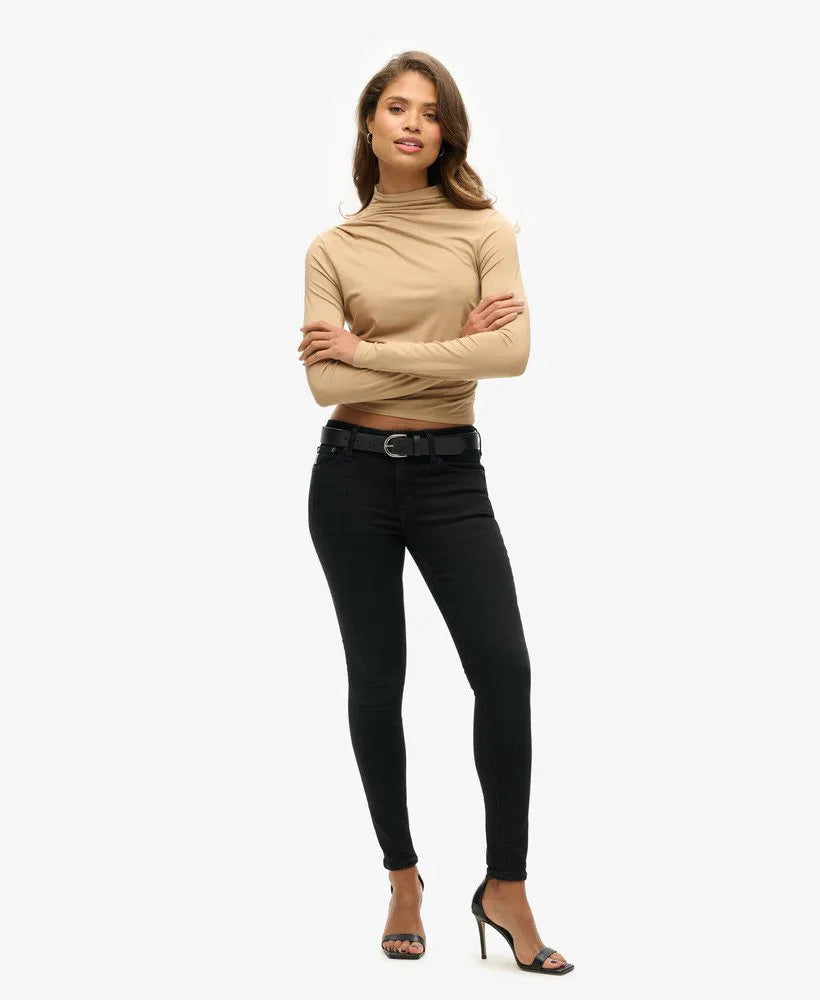 Long Sleeve Ruched Mock Neck Top