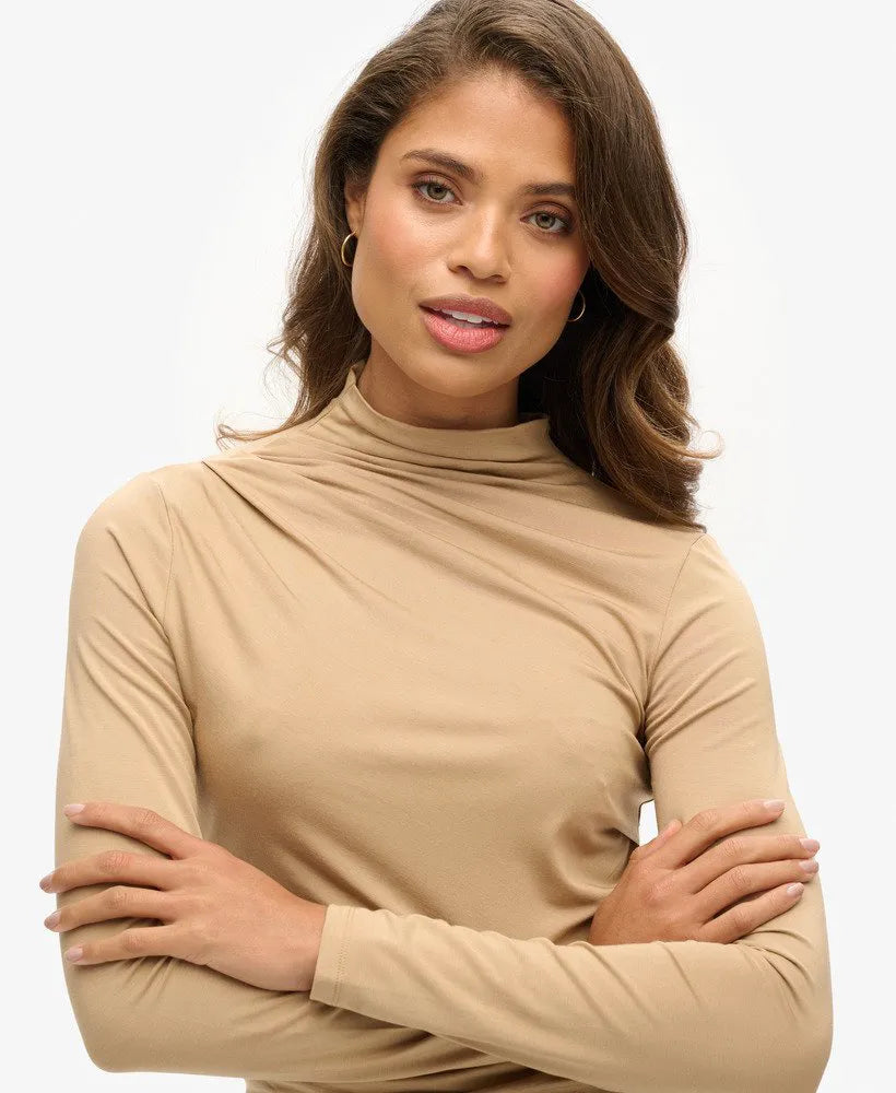 Long Sleeve Ruched Mock Neck Top