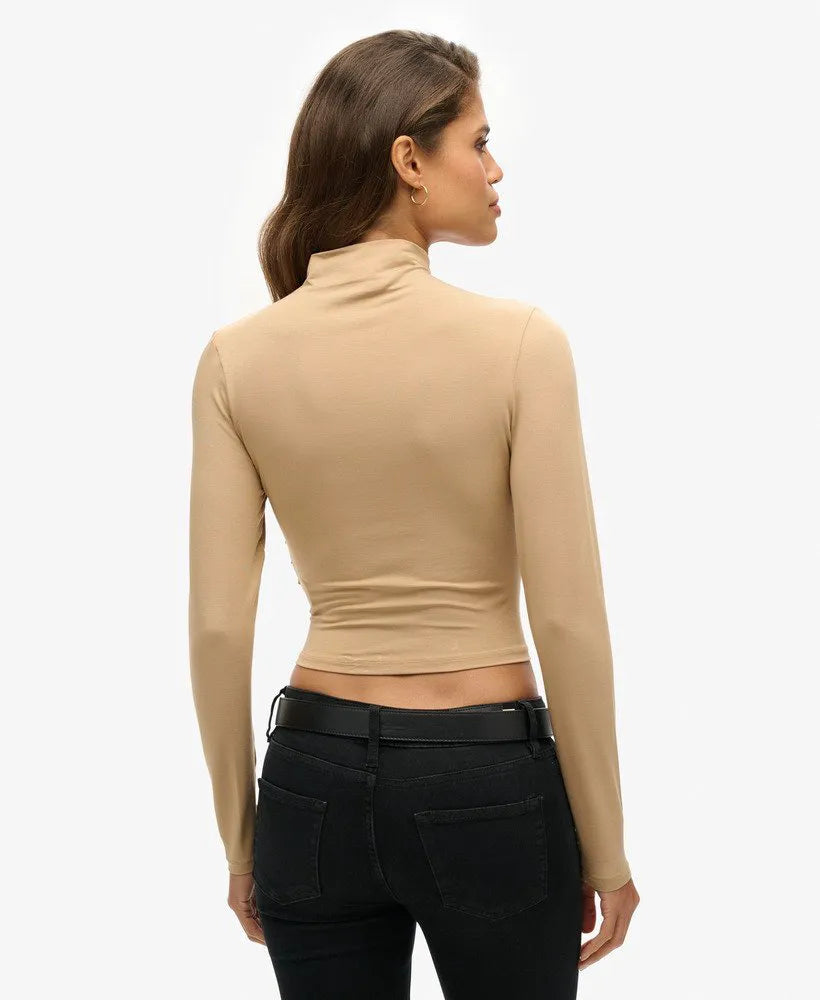 Long Sleeve Ruched Mock Neck Top