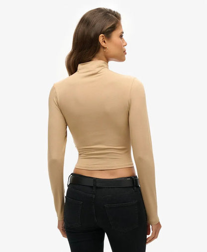 Long Sleeve Ruched Mock Neck Top