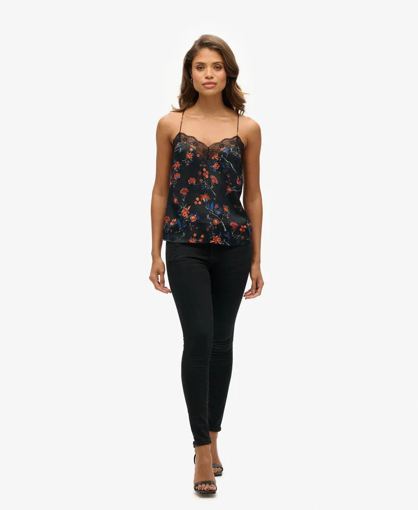 Lace Trim Satin Cami Top