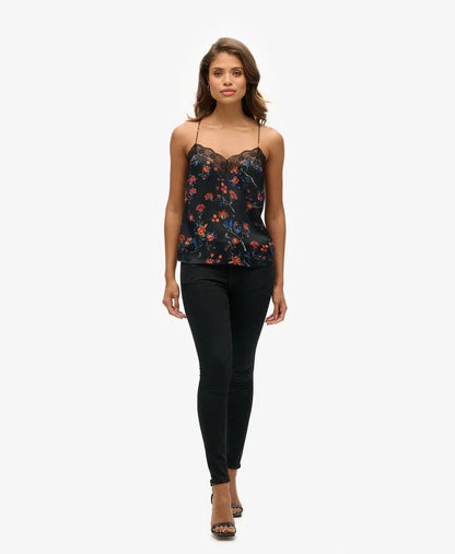 Lace Trim Satin Cami Top