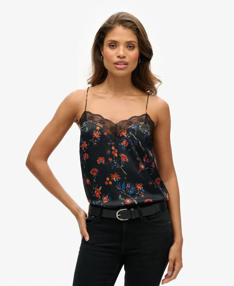 Lace Trim Satin Cami Top