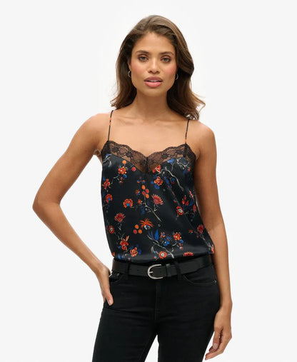 Lace Trim Satin Cami Top