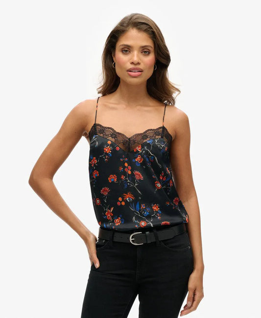 Lace Trim Satin Cami Top