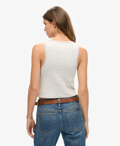 Organic Cotton Vintage Lace Trim Vest