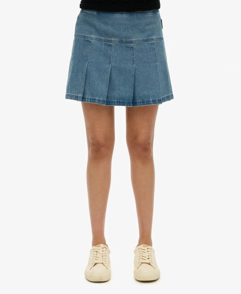 Pleated Patched Mini Skirt