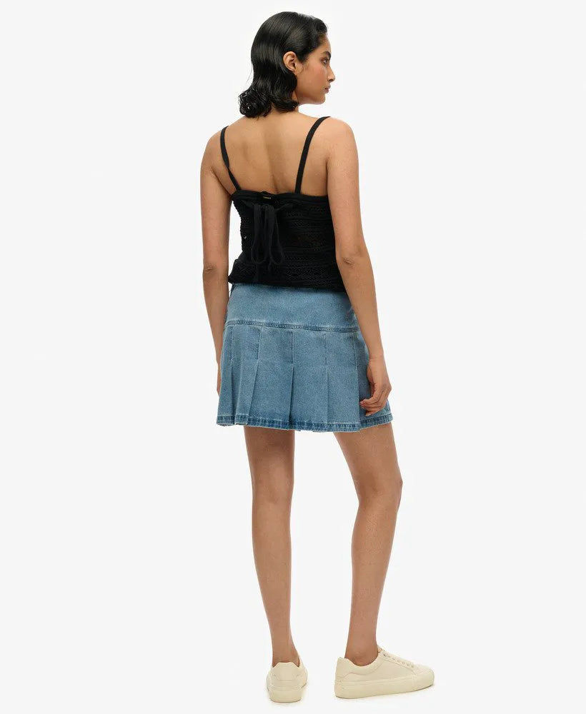 Pleated Patched Mini Skirt