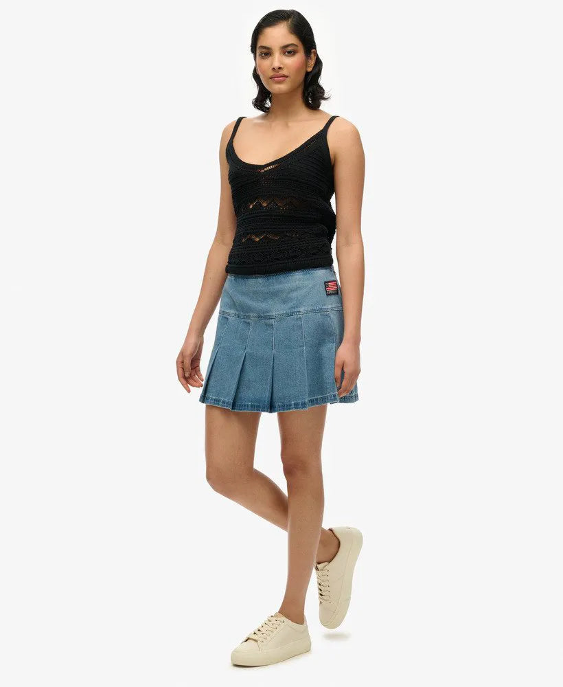 Pleated Patched Mini Skirt