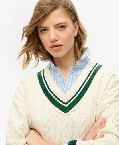Oversized V-Neck Cricket Knit Jumper
