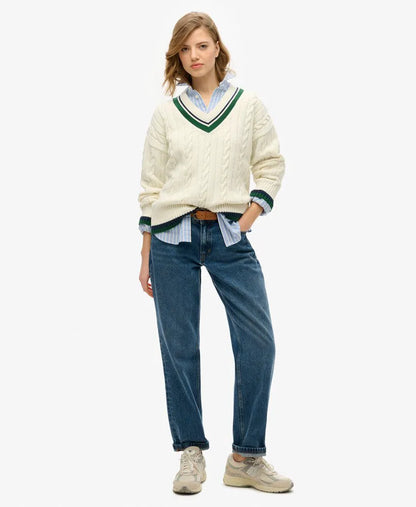 Oversized V-Neck Cricket Knit Jumper
