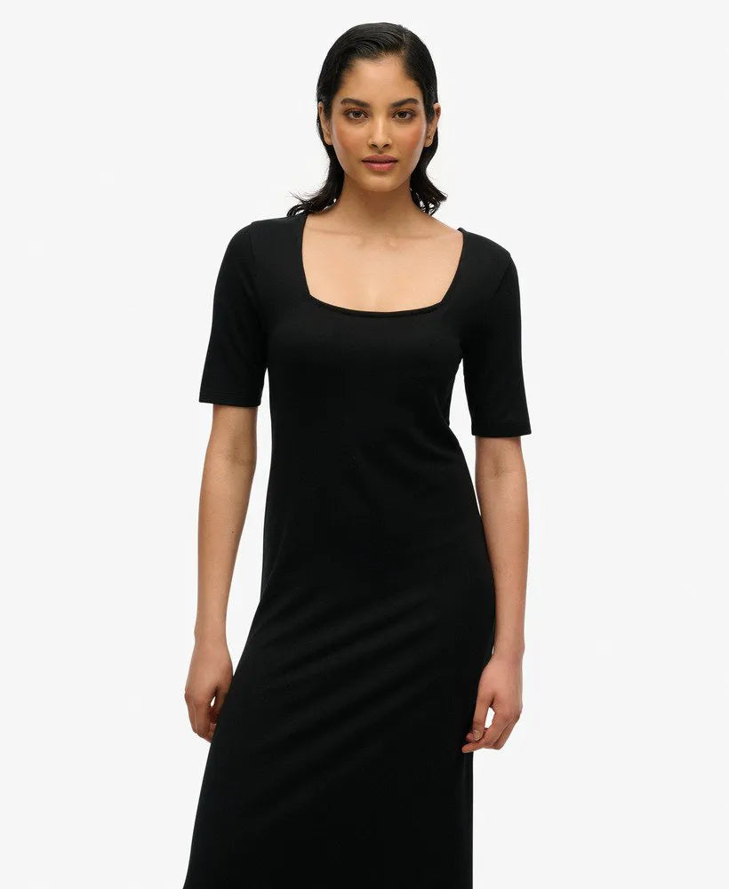 Short Sleeve Square Neck Midi Jersey Dress