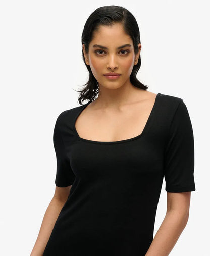 Short Sleeve Square Neck Midi Jersey Dress