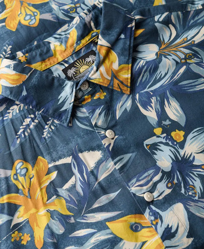 TROPICAL FLOWERS BLUE WASHED