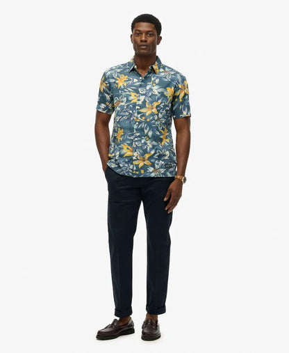 TROPICAL FLOWERS BLUE WASHED