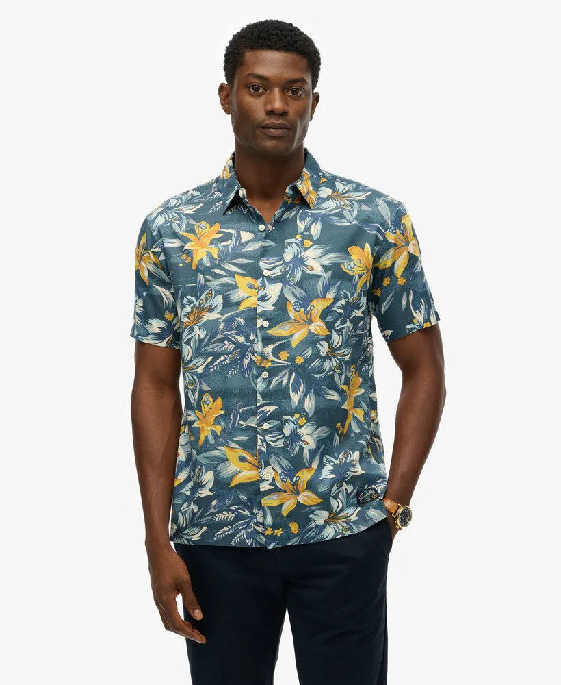 TROPICAL FLOWERS BLUE WASHED