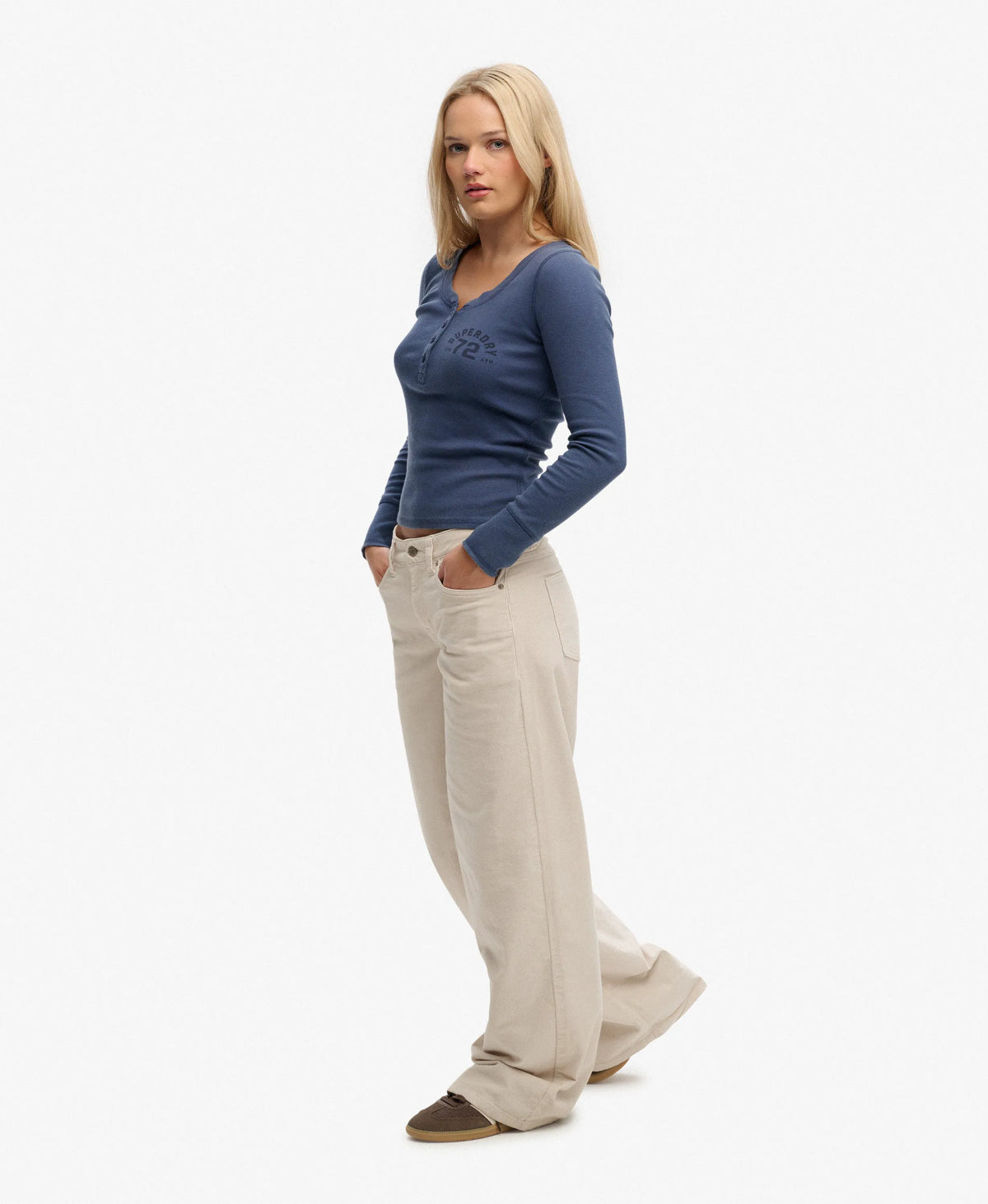 Mid Waist Baggy Mini Cord Pants