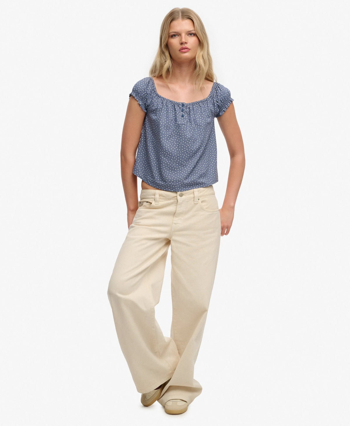 Short Sleeve Half Button Woven Top