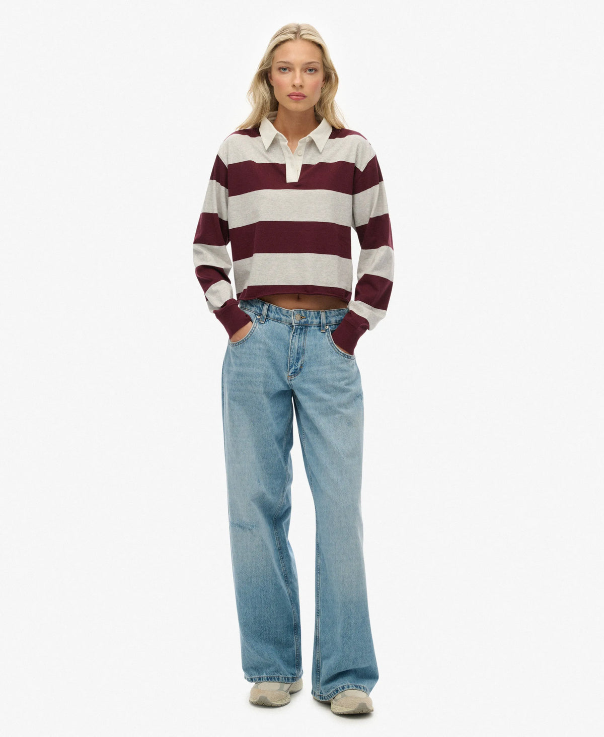 Glacier Grey Marl/Port Red Stripe