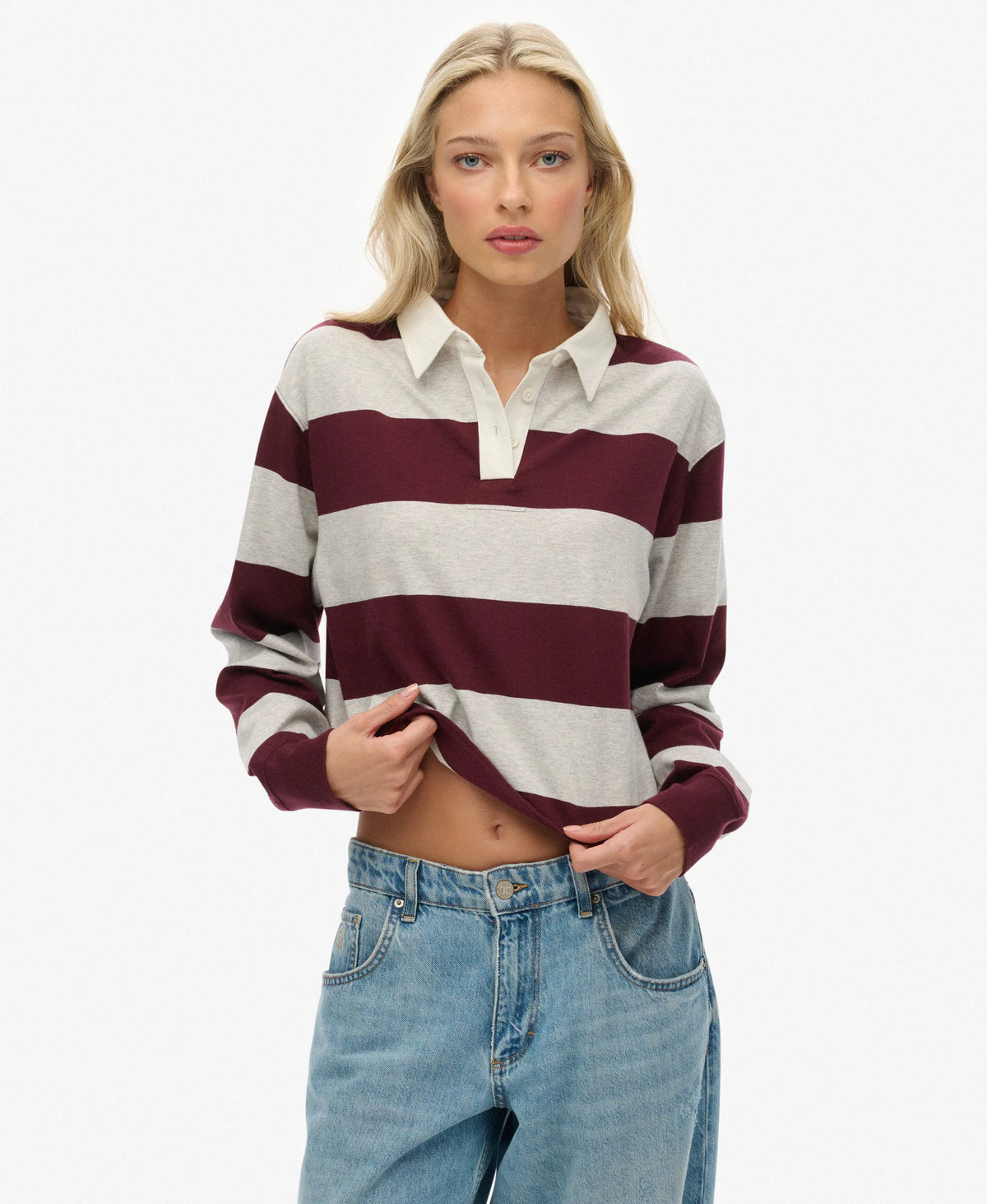 Glacier Grey Marl/Port Red Stripe