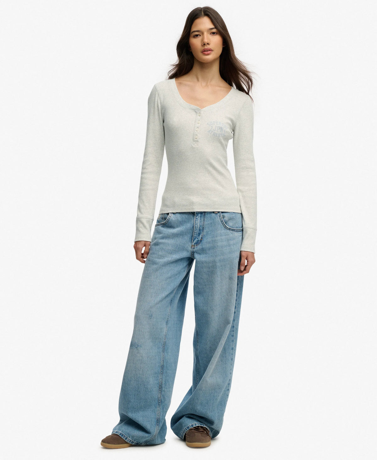 Athletic Button Down Long Sleeve Top