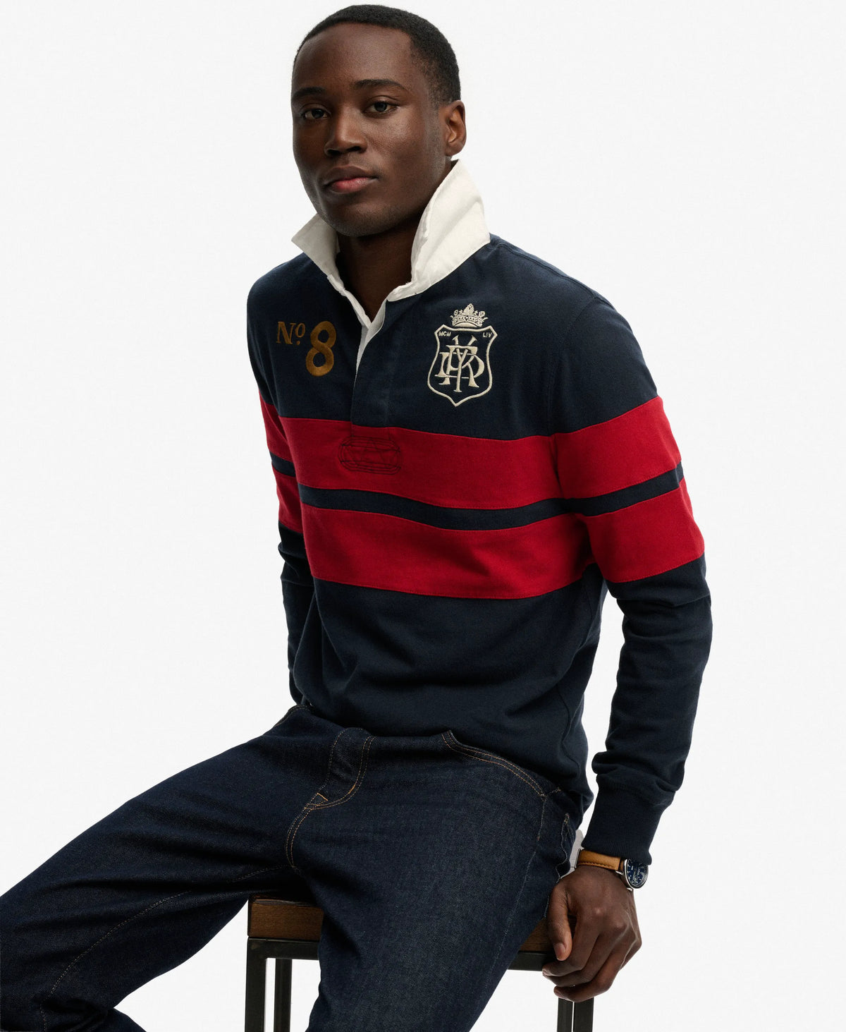 Navy/Red Chest Band Stripe