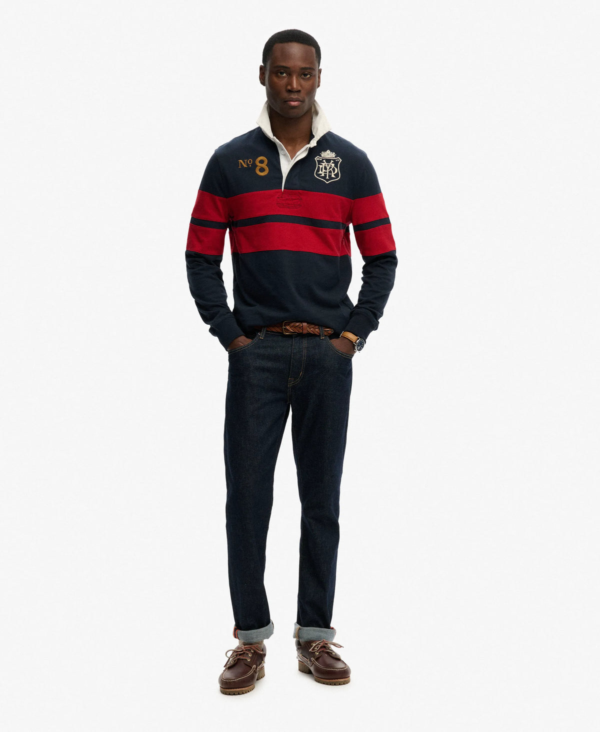 Navy/Red Chest Band Stripe