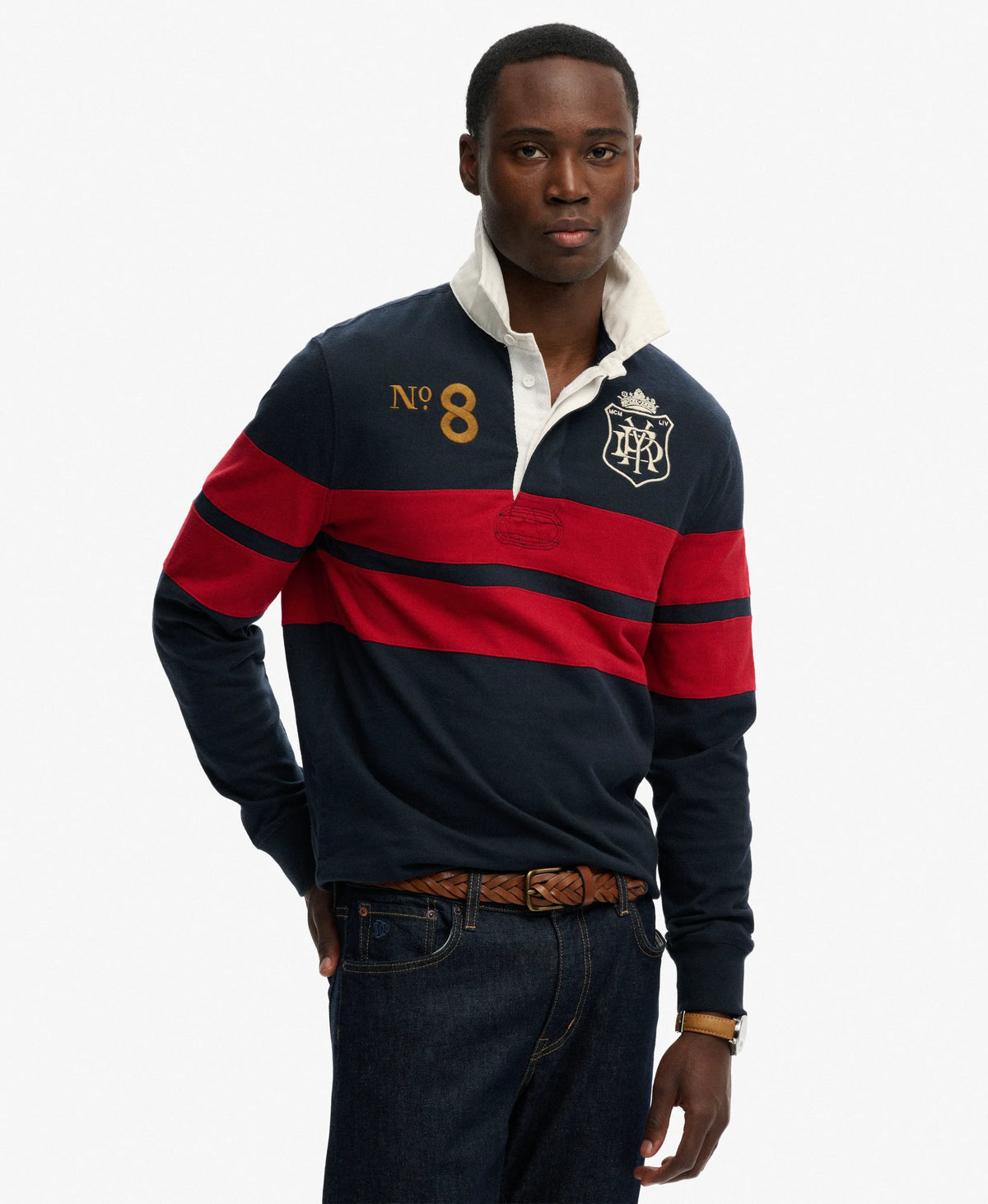 Navy/Red Chest Band Stripe