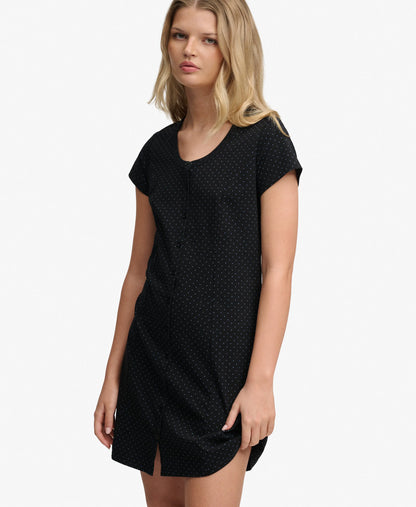 Button Through Short Sleeve Mini Dress