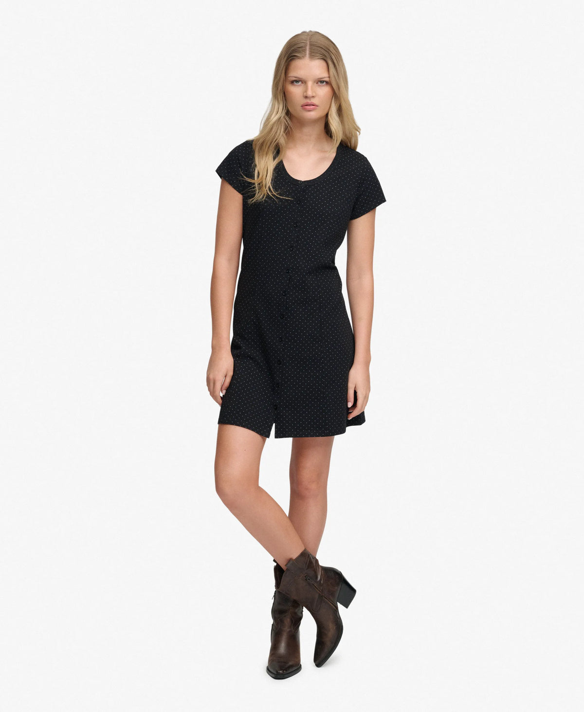 Button Through Short Sleeve Mini Dress