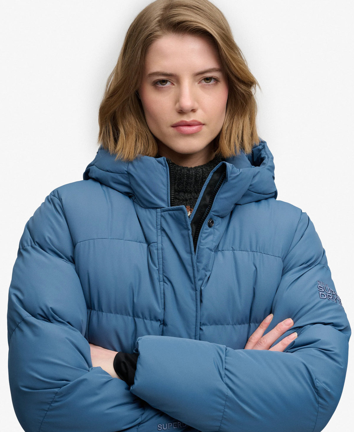 Hooded Sports Puffer Mid Length Jacket
