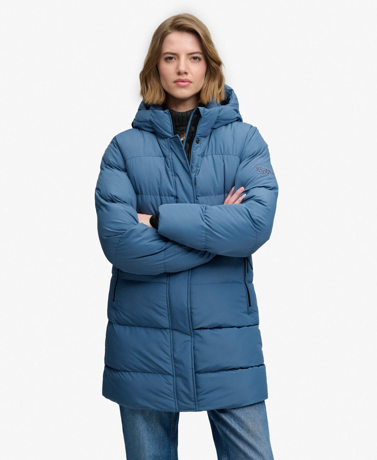 Hooded Sports Puffer Mid Length Jacket
